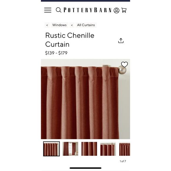 Pottery Barn Rustic Chenille Curtain Adobe 50 X 108 New - Picture 1 of 4